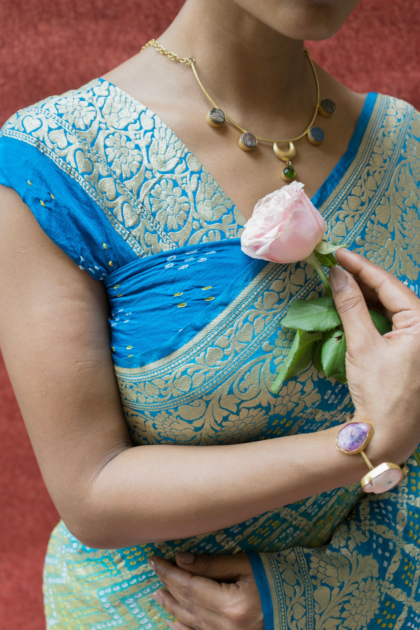 Georgette Neemzari Ombre Blue-Green Bandhej Saree