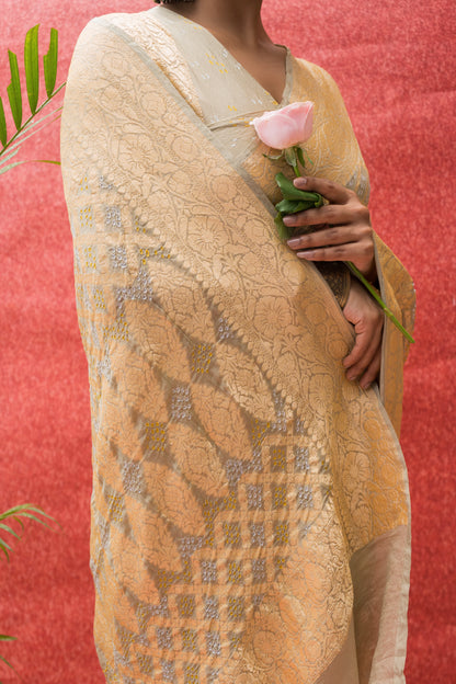 Georgette Neemzari Jaal Grey Bandhej Saree