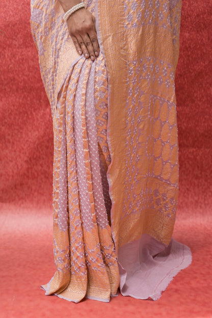 Georgette Neemzari Stripes Jaal Bandhej Powder Pink Saree