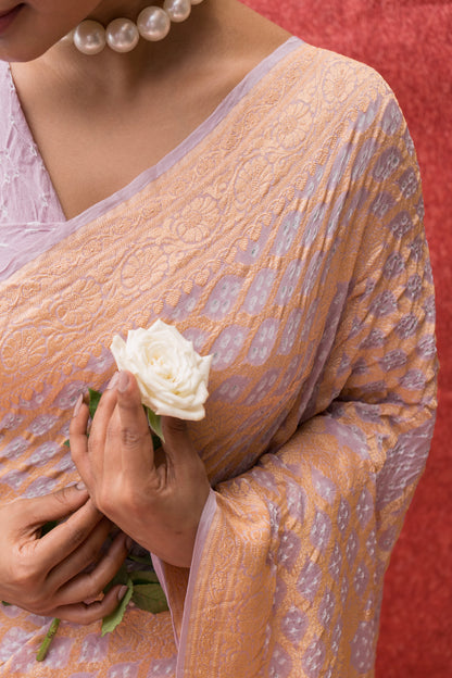 Georgette Neemzari Stripes Jaal Bandhej Powder Pink Saree