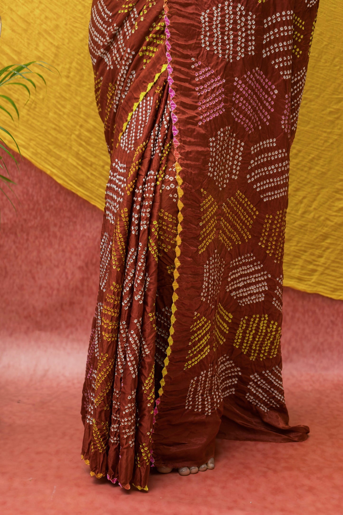 Gajji Rai Dana Brown Bandhej Saree