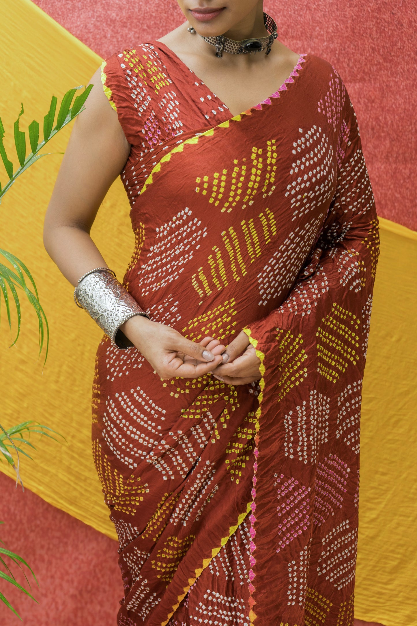Gajji Rai Dana Brown Bandhej Saree