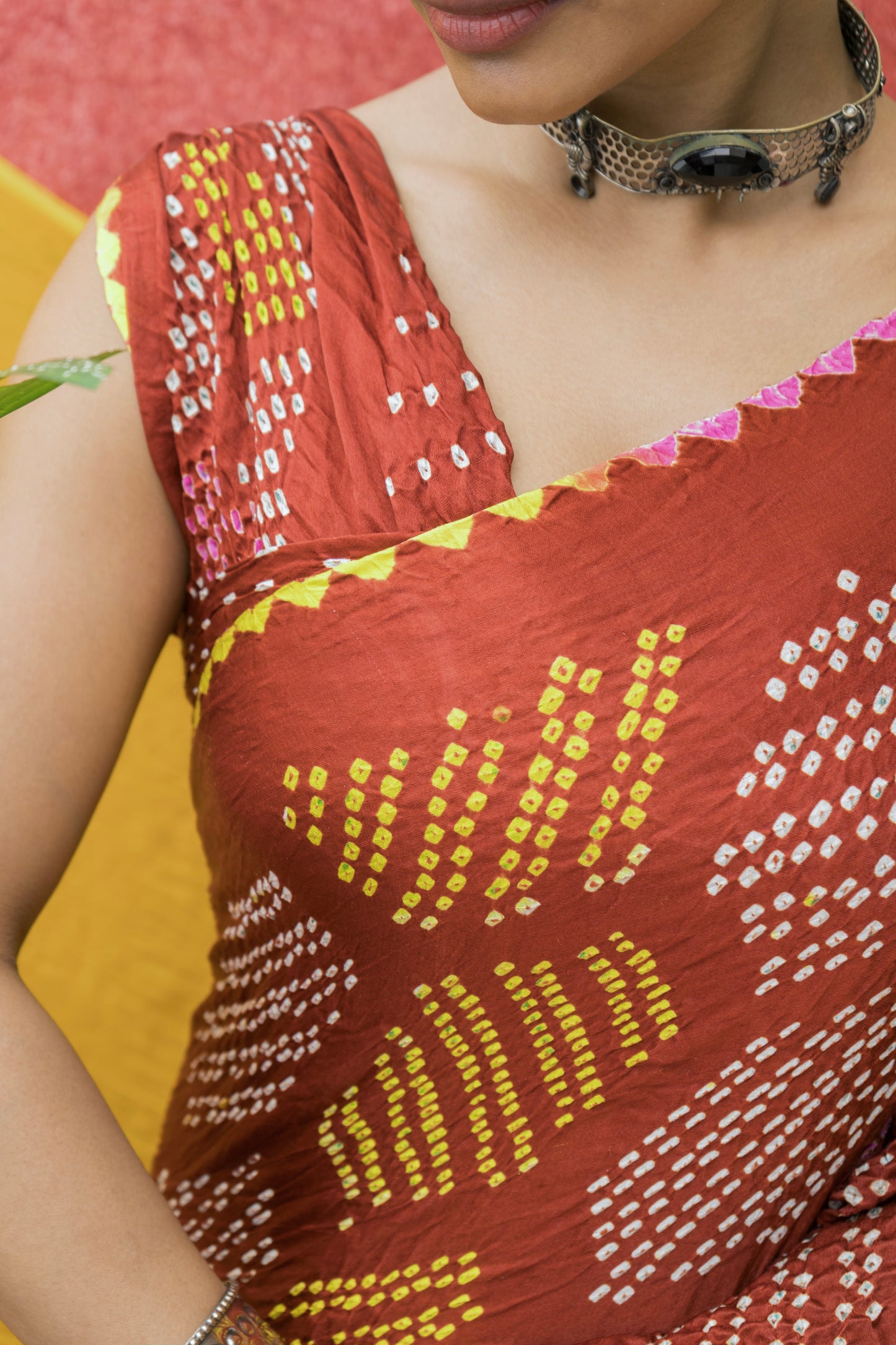Gajji Rai Dana Brown Bandhej Saree