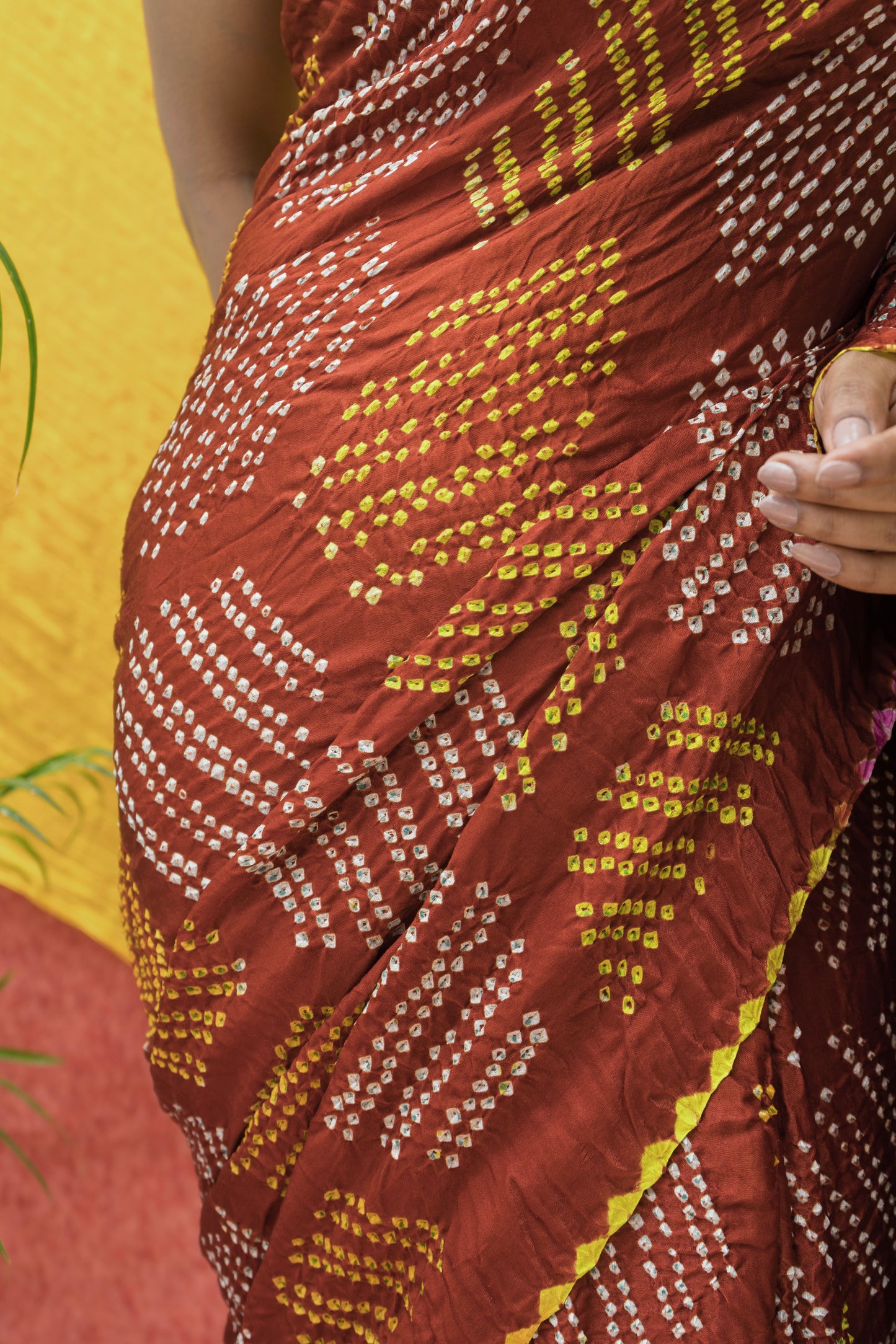 Gajji Rai Dana Brown Bandhej Saree