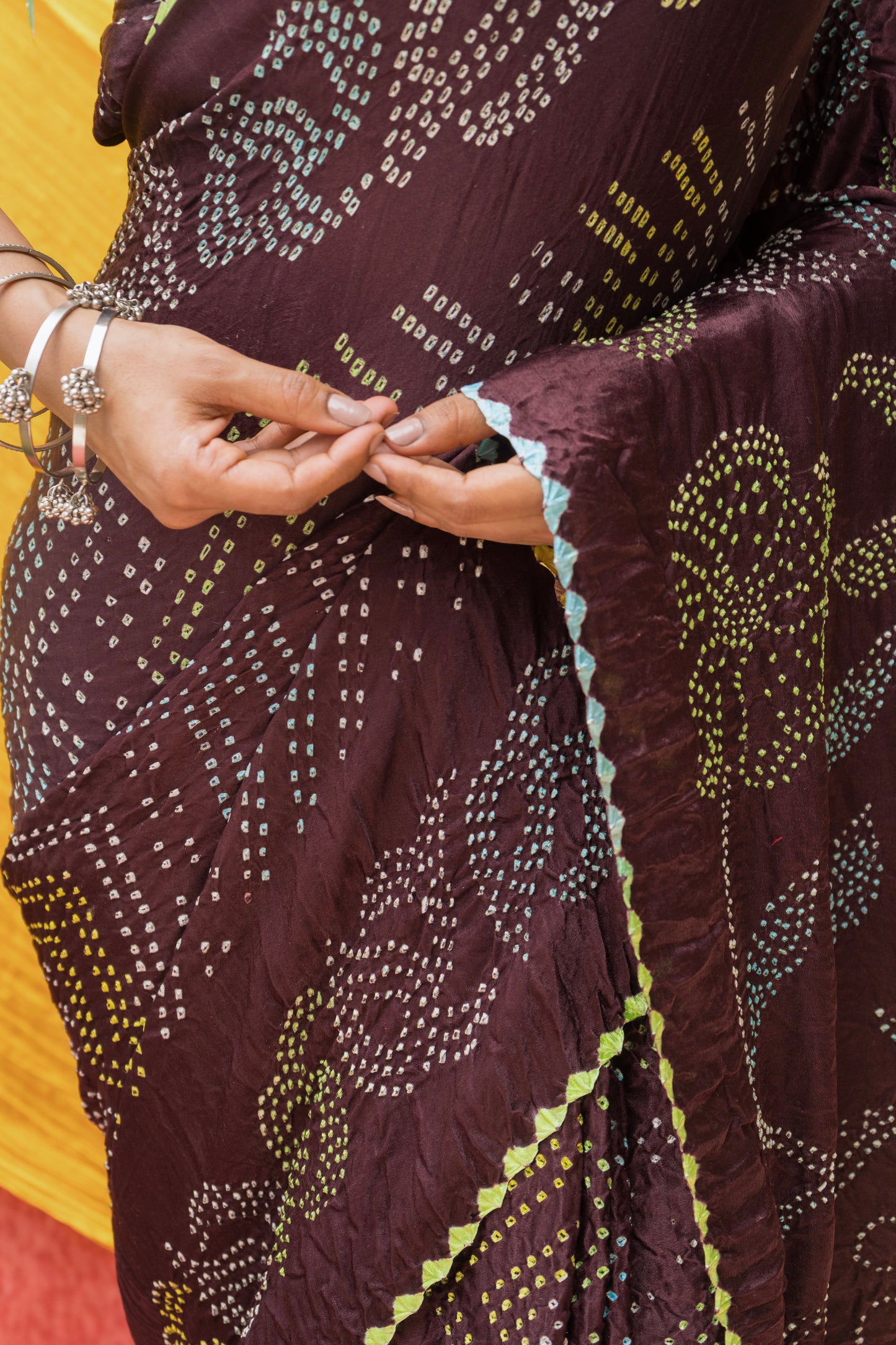 Gajji Rai Dana Chocolate Brown Bandhej Saree