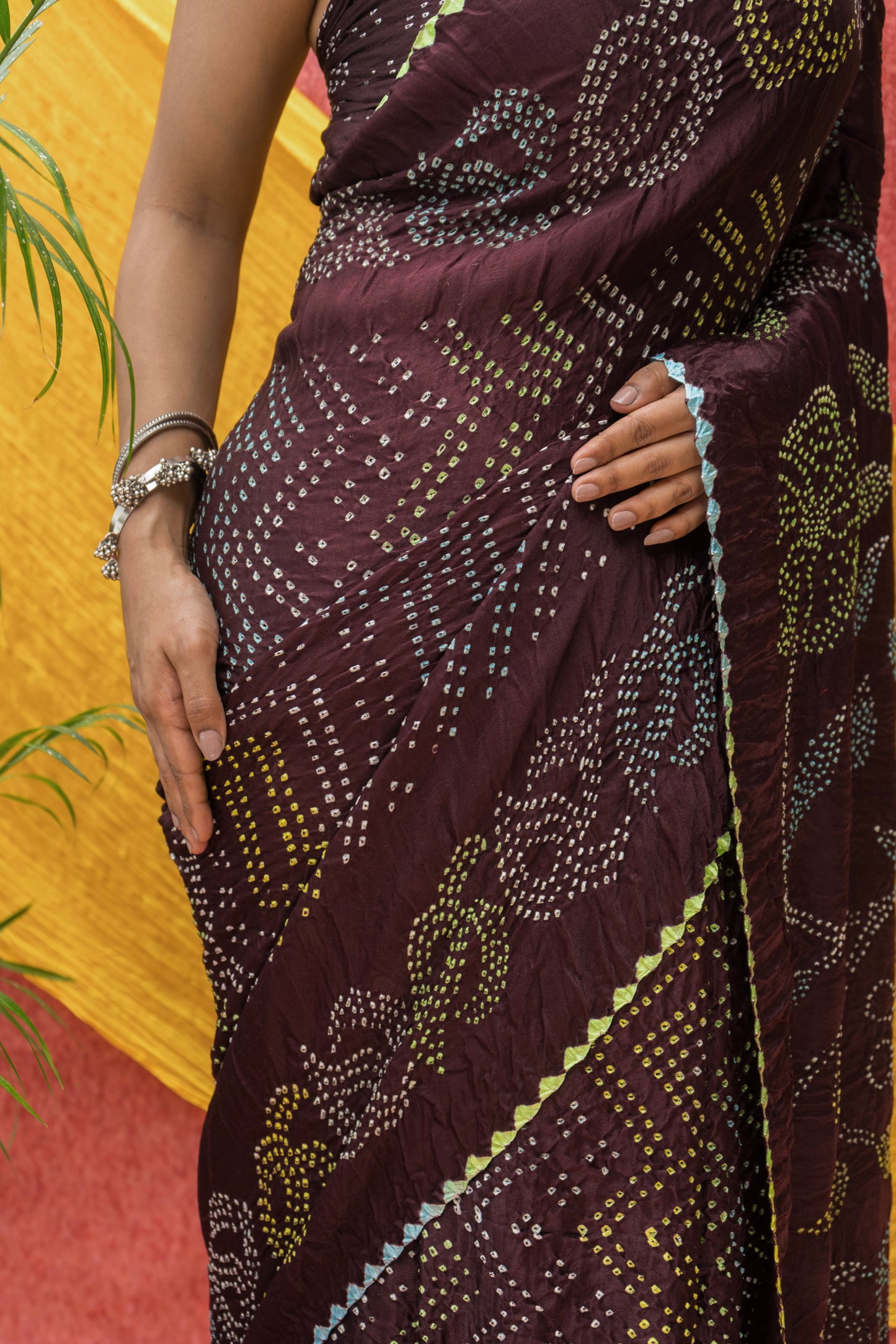 Gajji Rai Dana Chocolate Brown Bandhej Saree