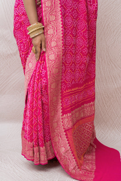 Georgette Rai Dana Magenta Bandhej Saree