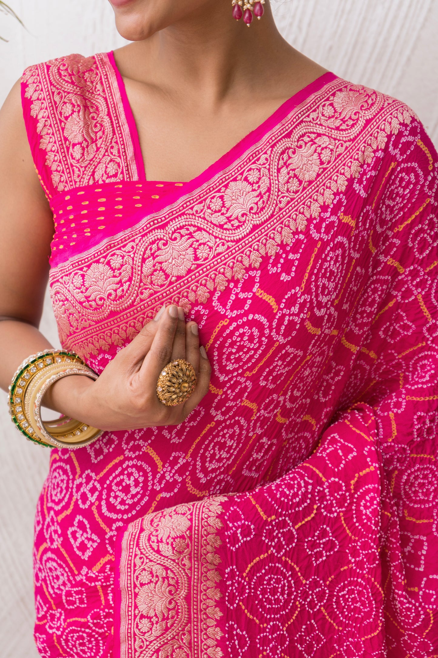 Georgette Rai Dana Magenta Bandhej Saree