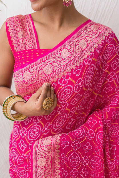 Georgette Rai Dana Magenta Bandhej Saree