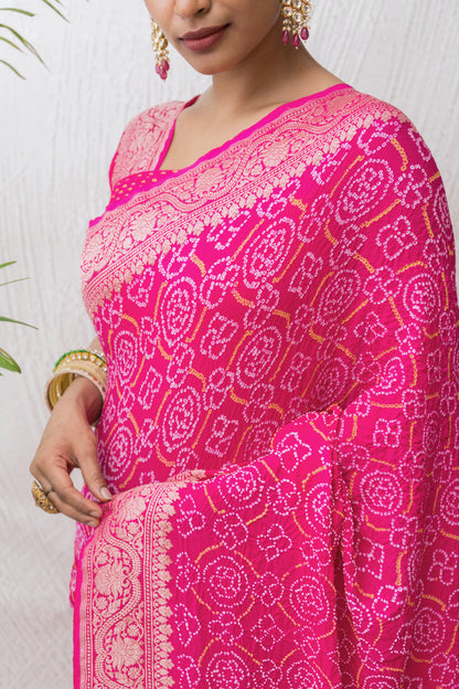 Georgette Rai Dana Magenta Bandhej Saree