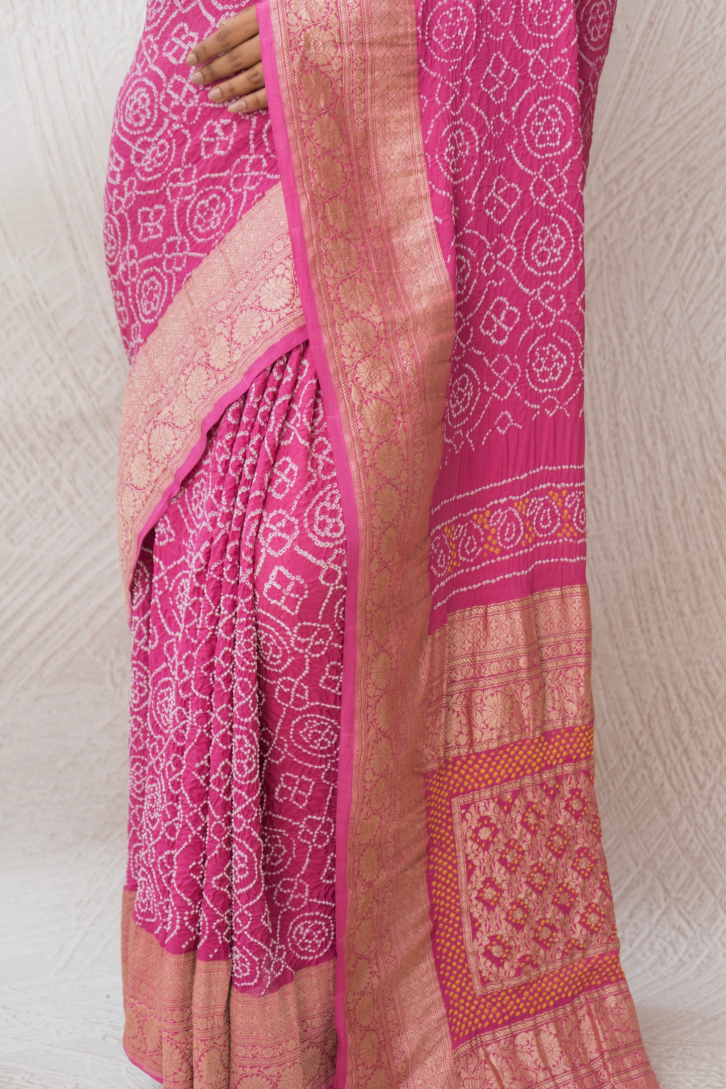 Georgette Rai Dana Onion Pink Bandhej Saree