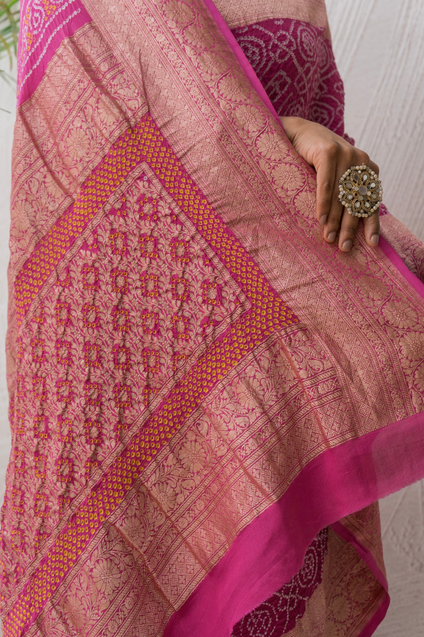 Georgette Rai Dana Onion Pink Bandhej Saree