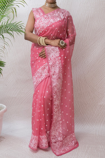 Organza Parsi Pink Saree