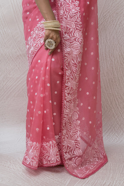 Organza Parsi Pink Saree