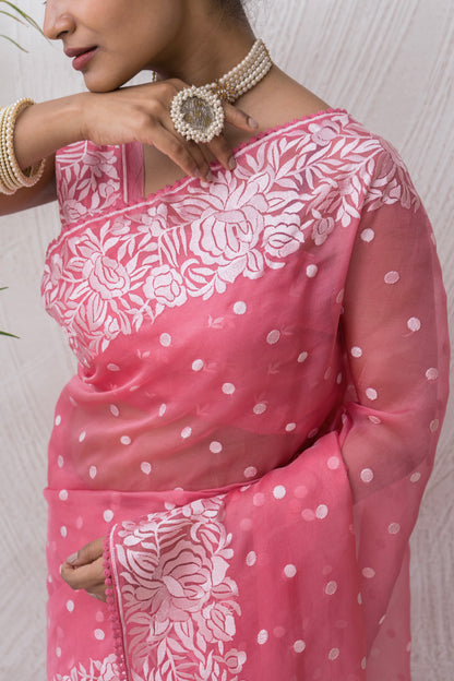 Organza Parsi Pink Saree