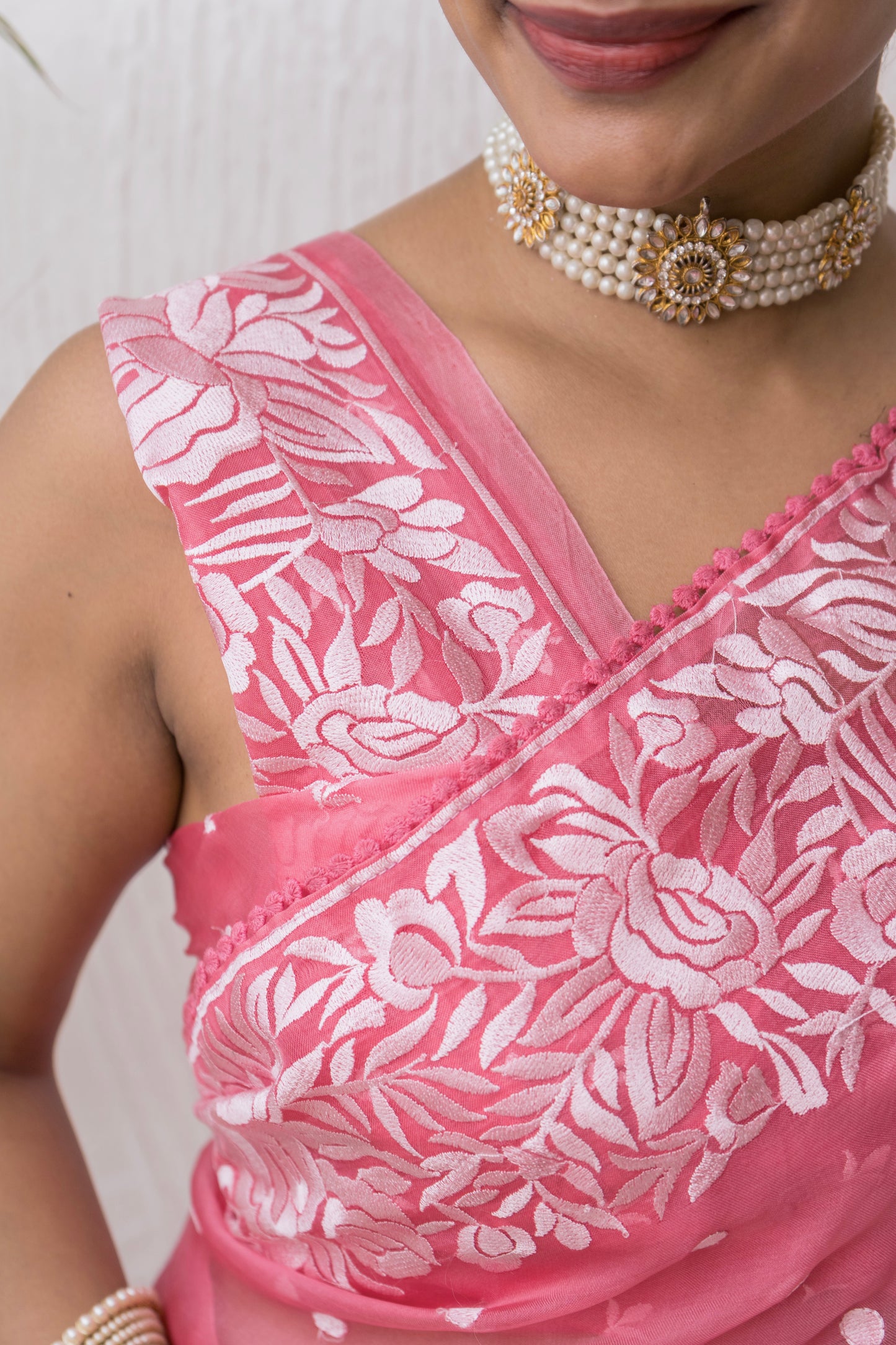 Organza Parsi Pink Saree