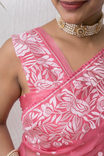 Organza Parsi Pink Saree