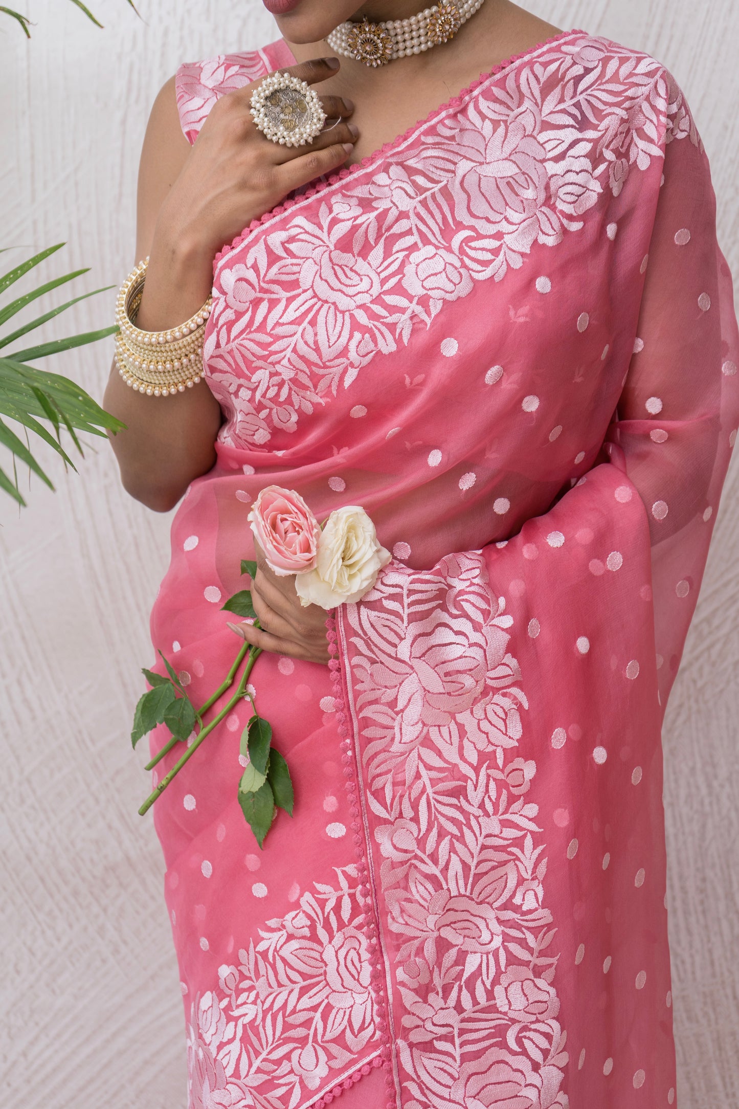 Organza Parsi Pink Saree