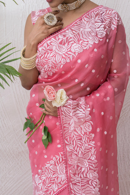 Organza Parsi Pink Saree