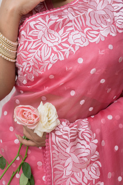 Organza Parsi Pink Saree