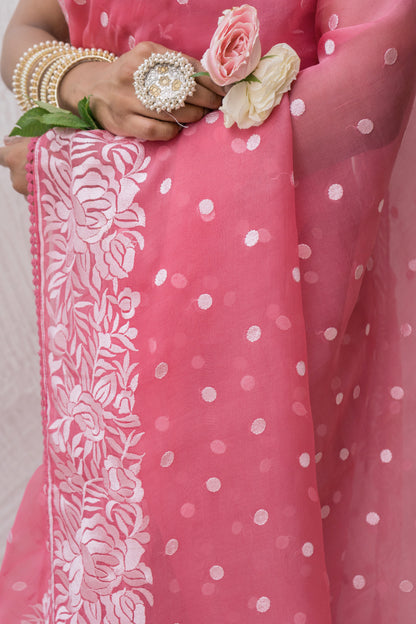 Organza Parsi Pink Saree