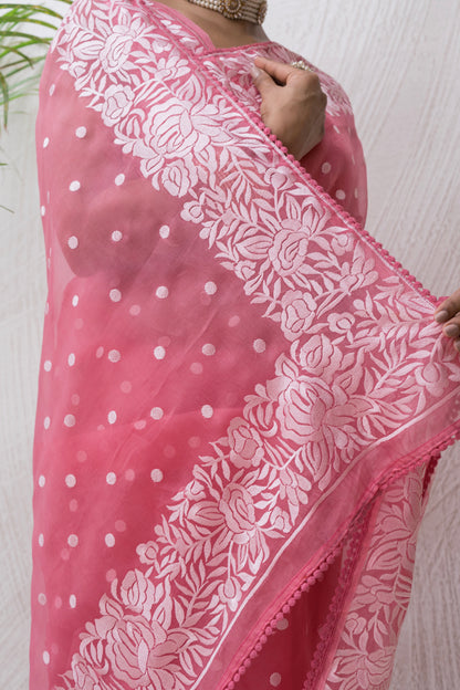 Organza Parsi Pink Saree
