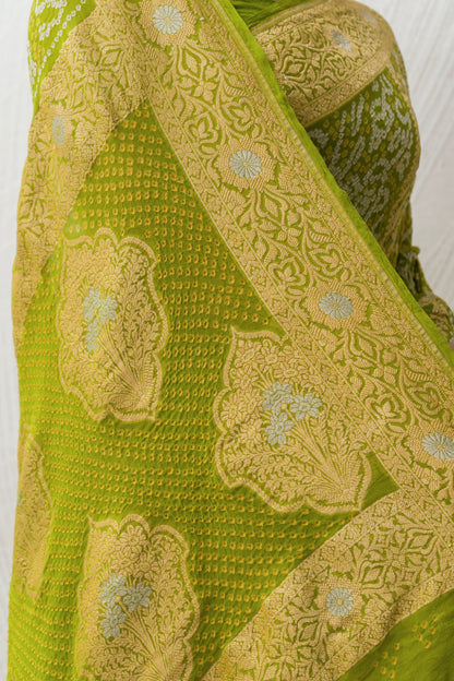 Georgette Rai Dana Green Kadhua Border Bandhej Saree
