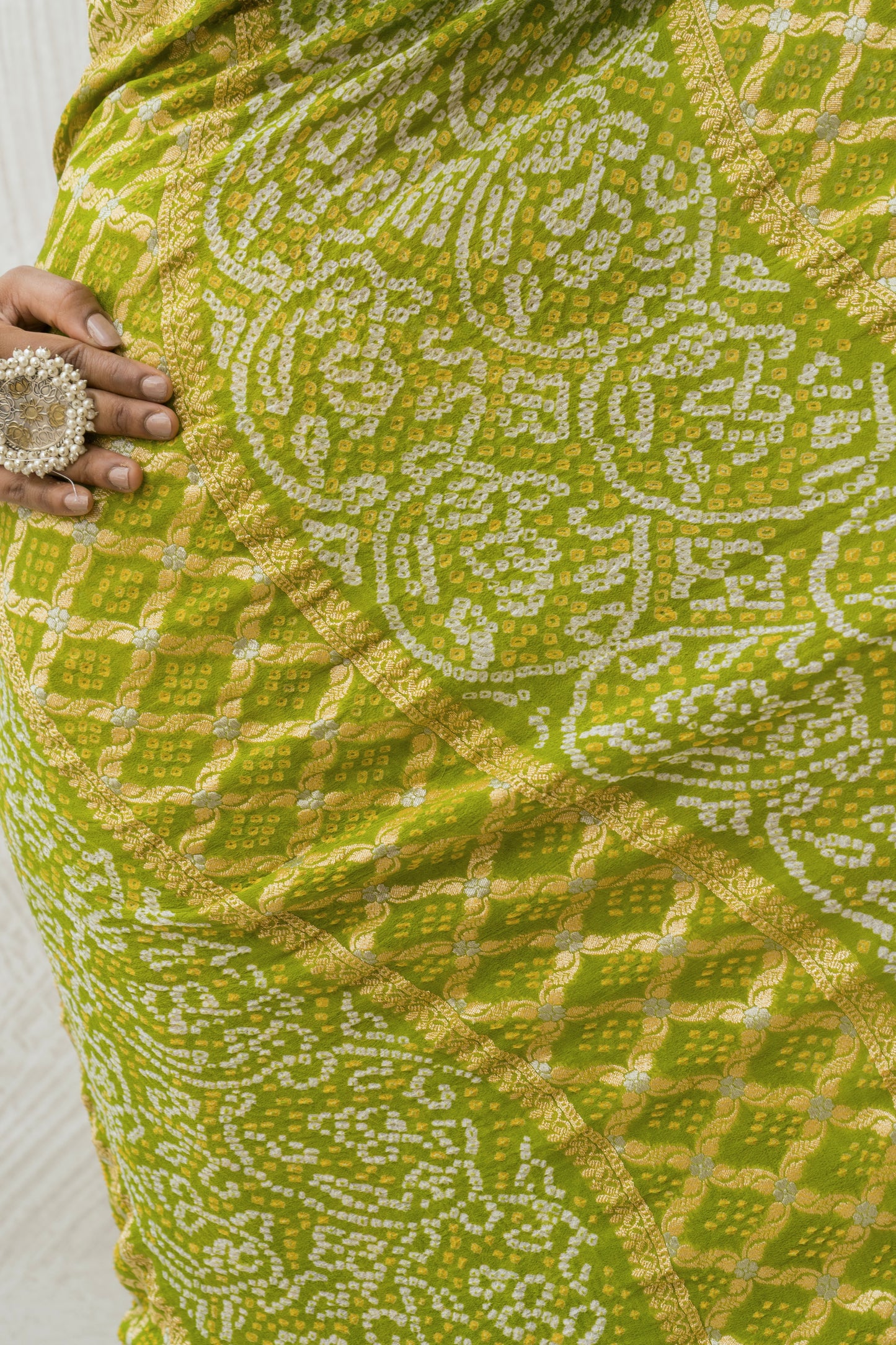 Georgette Rai Dana Green Kadhua Border Bandhej Saree