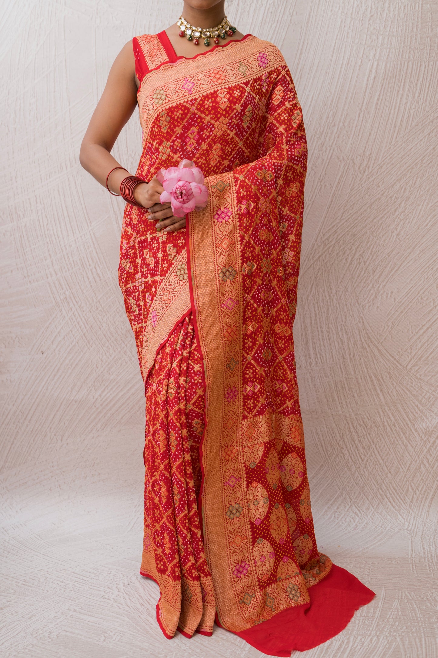 Georgette Patola Meenakari Red Bandhej Saree