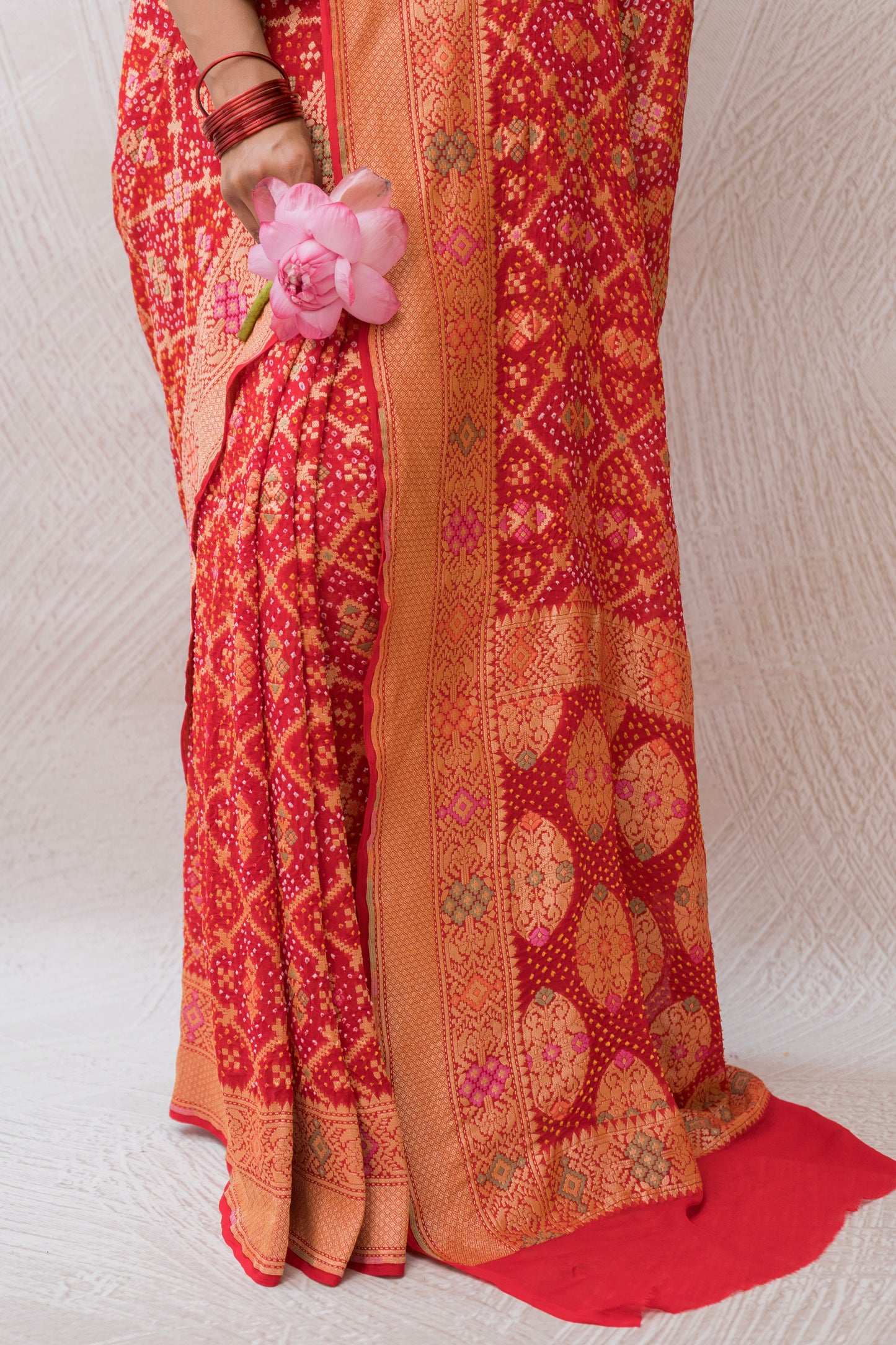 Georgette Patola Meenakari Red Bandhej Saree