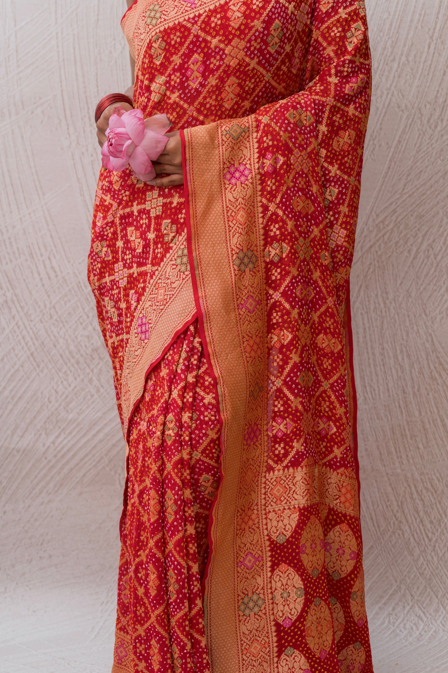 Georgette Patola Meenakari Red Bandhej Saree