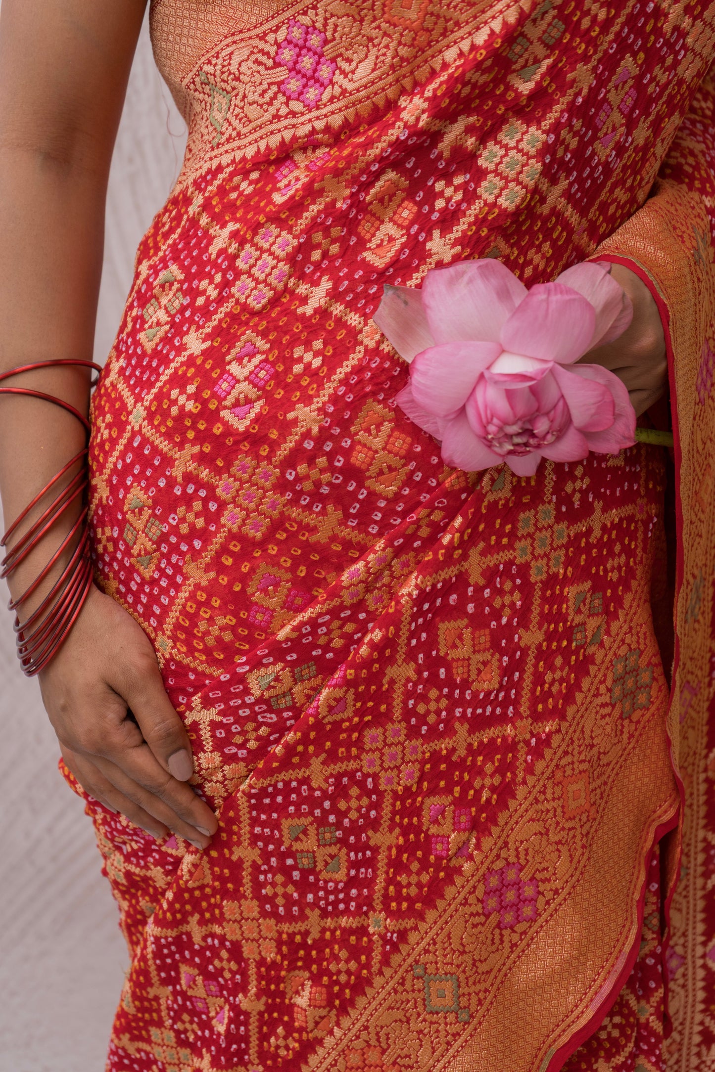 Georgette Patola Meenakari Red Bandhej Saree
