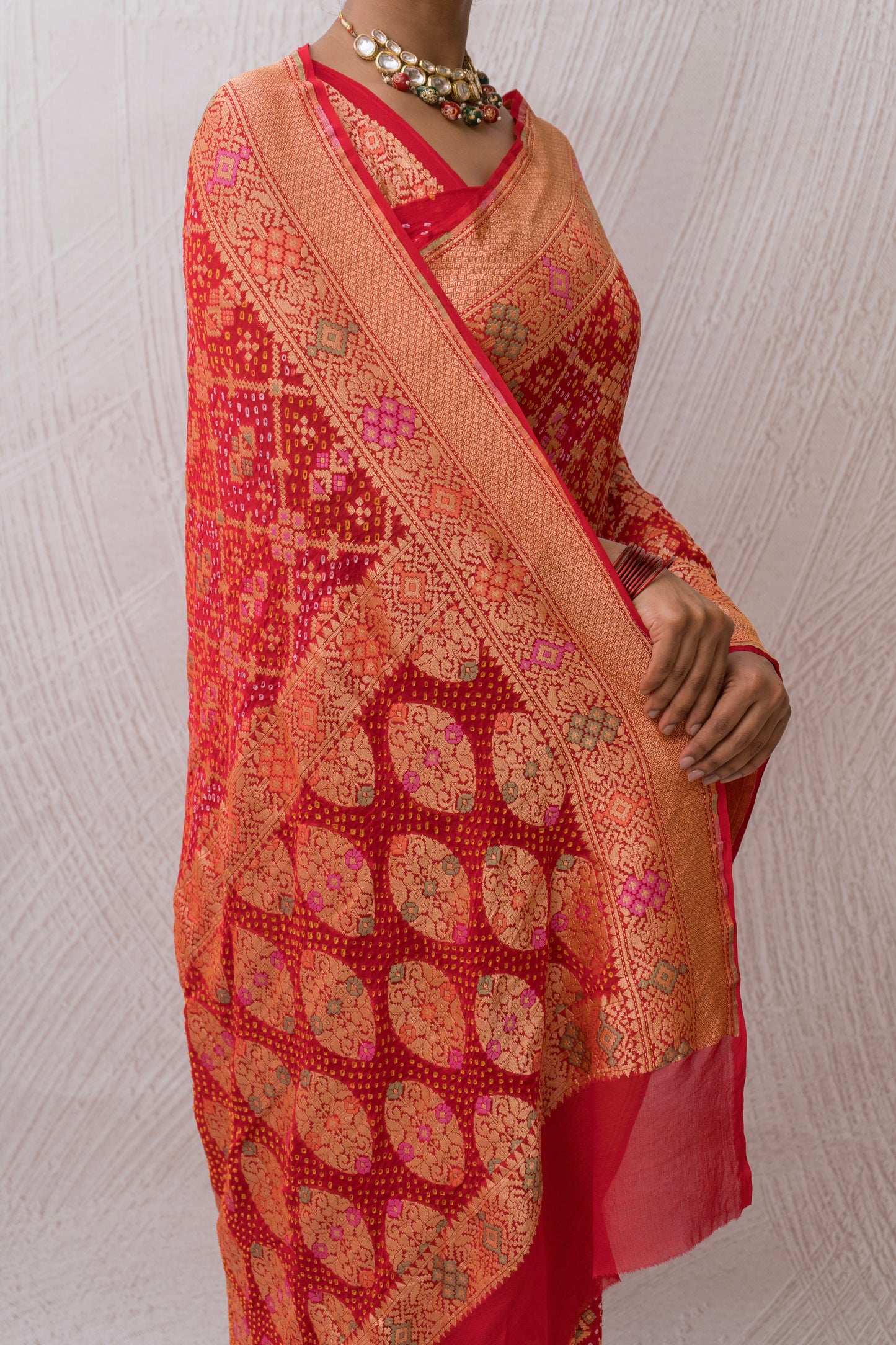 Georgette Patola Meenakari Red Bandhej Saree