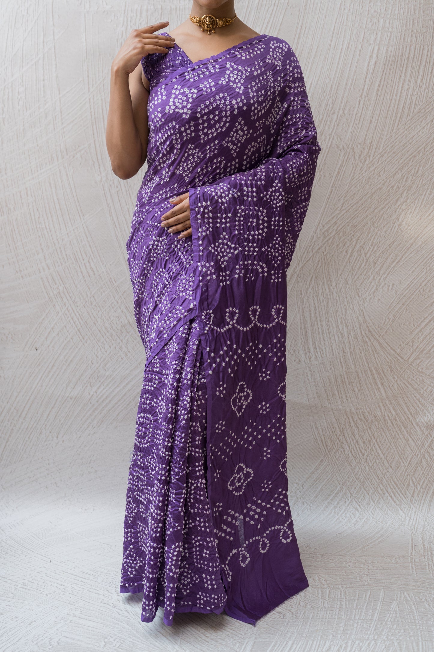 Chanderi Rai Dana Purple Bandhej Saree