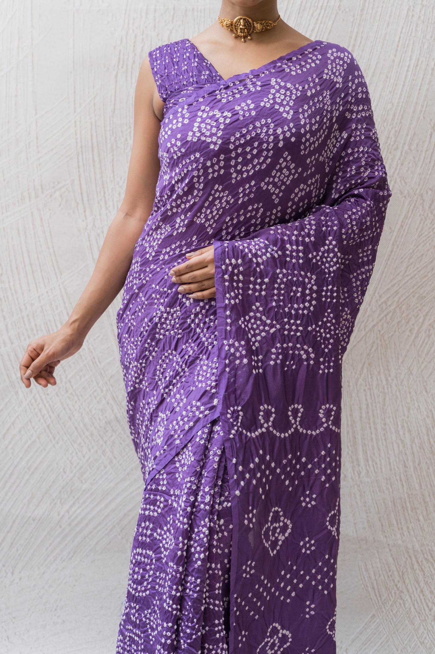 Chanderi Rai Dana Purple Bandhej Saree