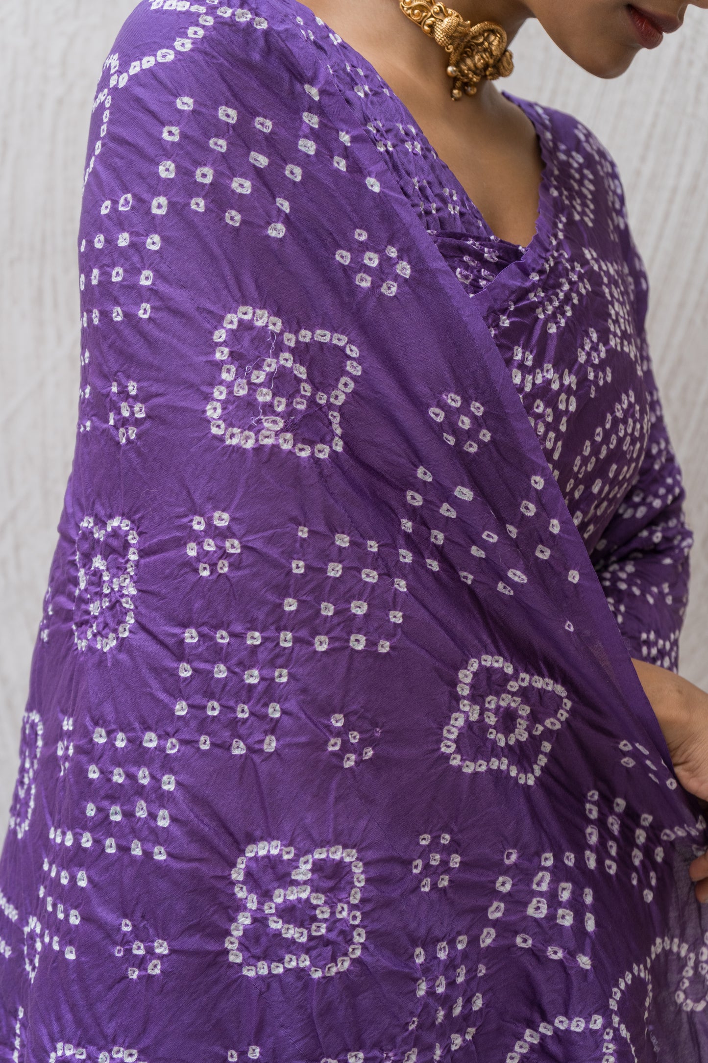 Chanderi Rai Dana Purple Bandhej Saree