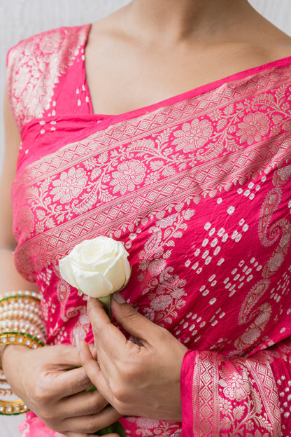 Chiniya Sona Rupa Kaeri Stripes Bandhej Ombre Pink Saree