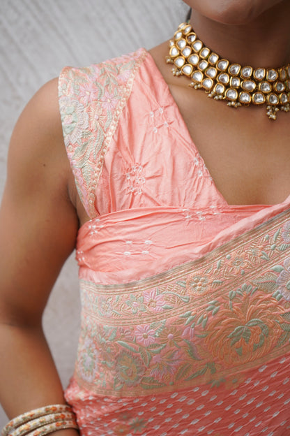 Katan Parsi Booti Rai Dana Pink Bandhej Saree