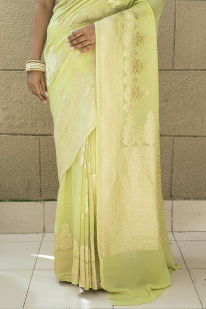Khaddi Parrot Green Saree