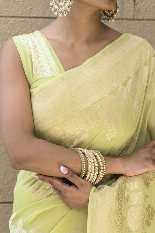 Khaddi Parrot Green Saree