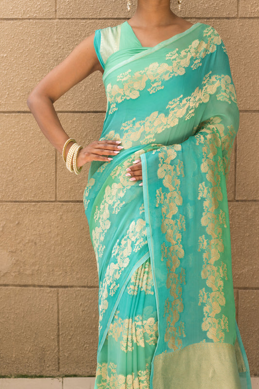 Shaded Shikargah Khaddi Georgette Saree