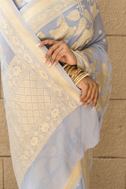 Khaddi Georgette Powder Blue Saree