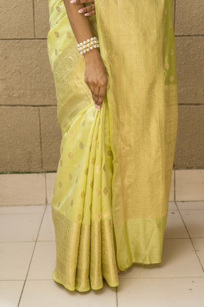 Flurouscent Green Booti Chiniya Saree