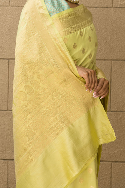 Flurouscent Green Booti Chiniya Saree