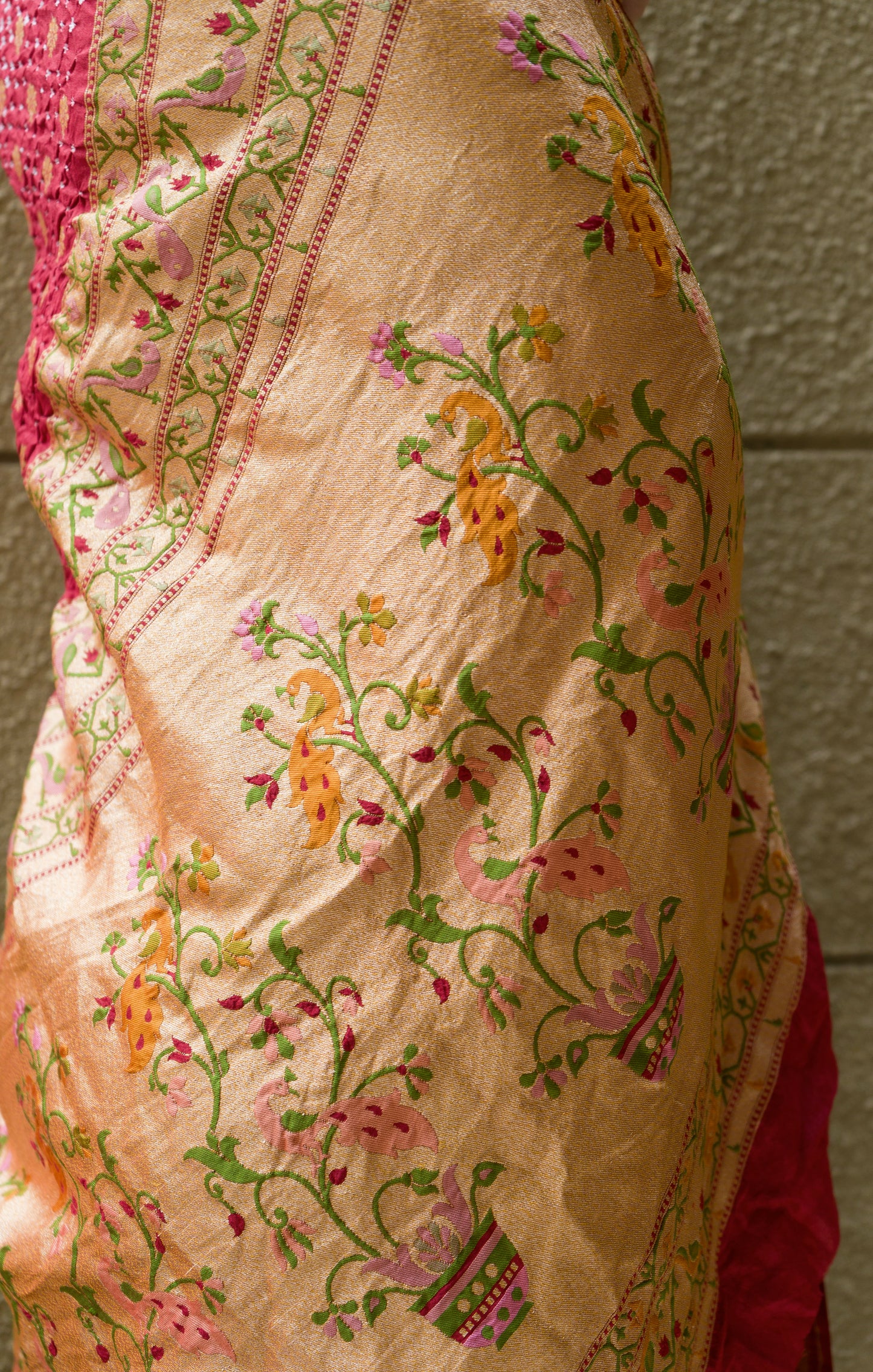 Tusser Paithani Bandhej Brick Red Saree
