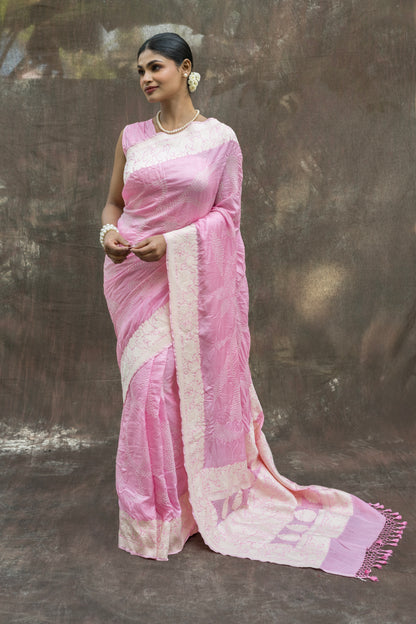 Katan Parsi Pastel Pink Bandhej Saree