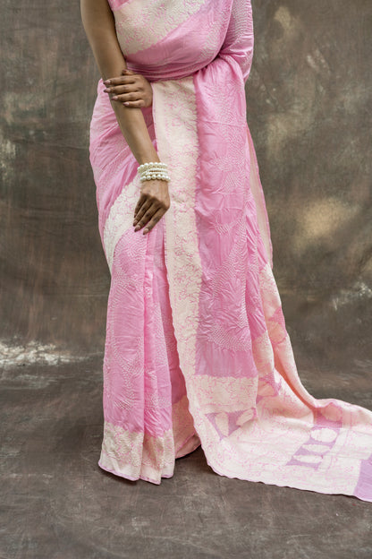 Katan Parsi Pastel Pink Bandhej Saree