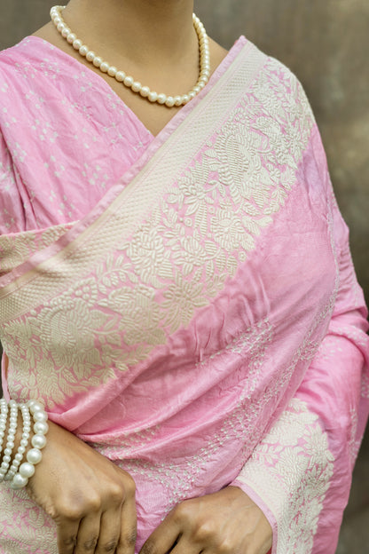 Katan Parsi Pastel Pink Bandhej Saree