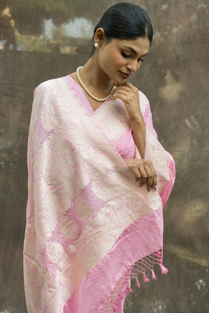 Katan Parsi Pastel Pink Bandhej Saree
