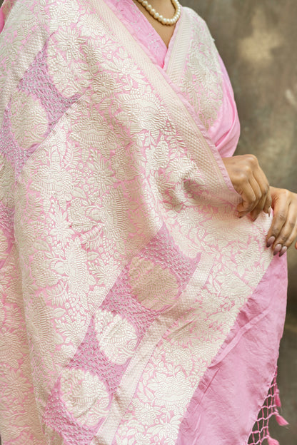 Katan Parsi Pastel Pink Bandhej Saree